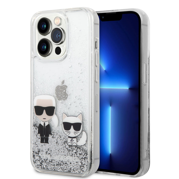 Karl Lagerfeld iPhone 14 Pro Backcover hoesje - Liquid Glitter - K&C - Zilver-Hoesjes-Ilumina Benelux