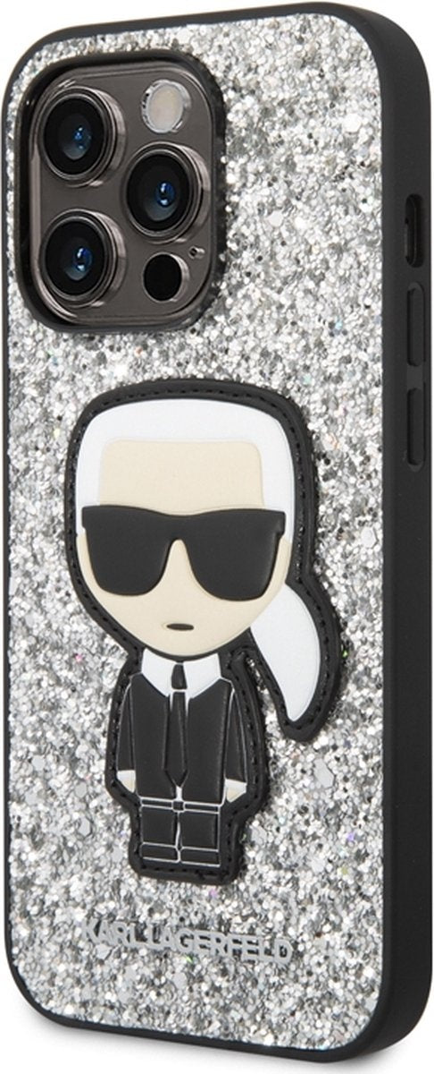 Karl Lagerfeld iPhone 14 Pro Backcover hoesje - Liquid Glitter - Karl - Zilver-Hoesjes-Ilumina Benelux