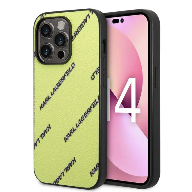 Karl Lagerfeld iPhone 14 Pro Backcover hoesje - Logomania - Geel-Hoesjes-Ilumina Benelux