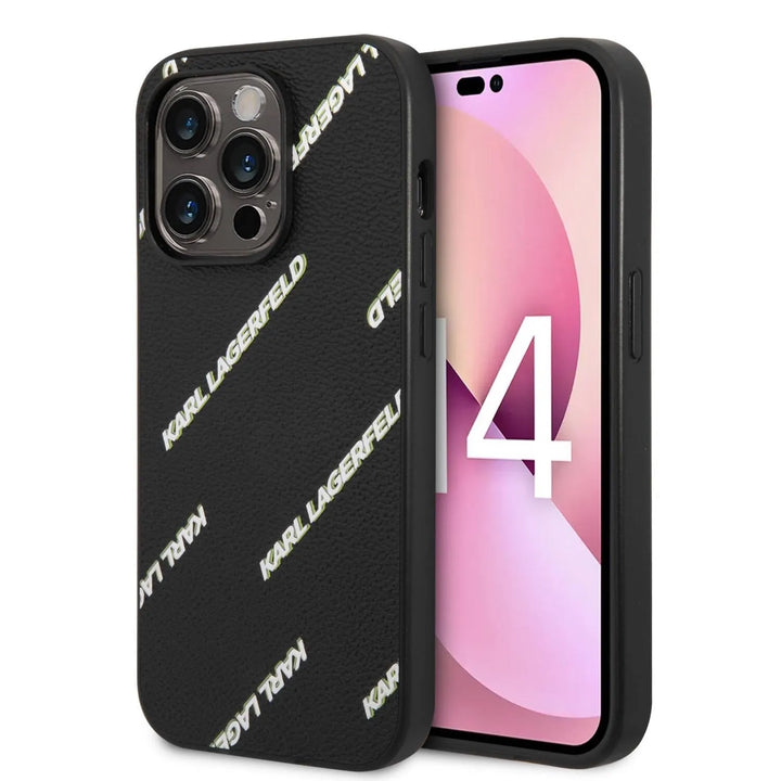 Karl Lagerfeld iPhone 14 Pro Backcover hoesje - Logomania - Zwart-Hoesjes-Ilumina Benelux