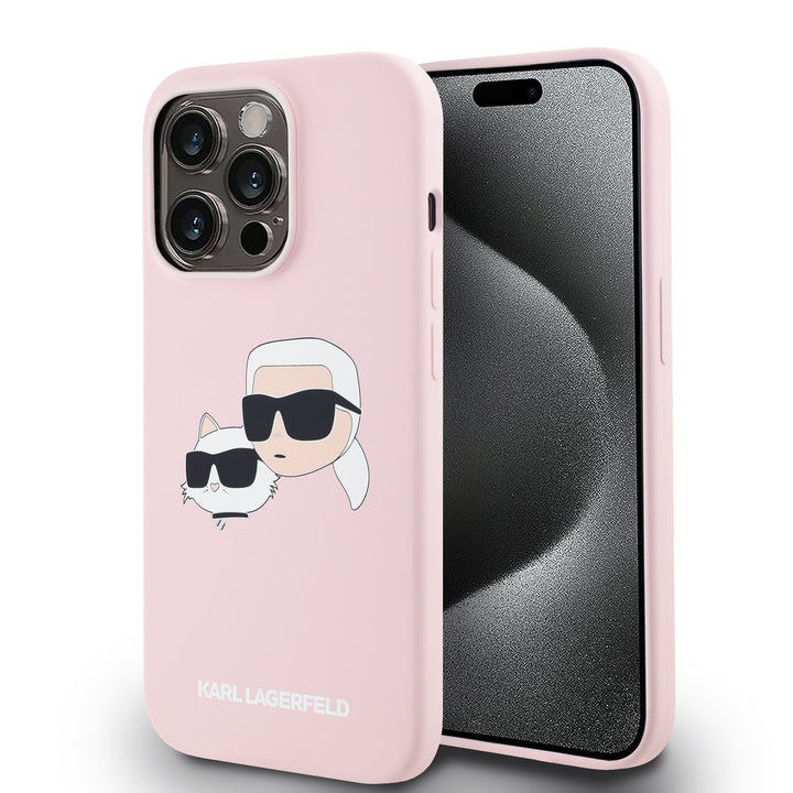 Karl Lagerfeld iPhone 14 Pro Backcover hoesje Magsafe - double heads print - Roze-Hoesjes-Ilumina Benelux