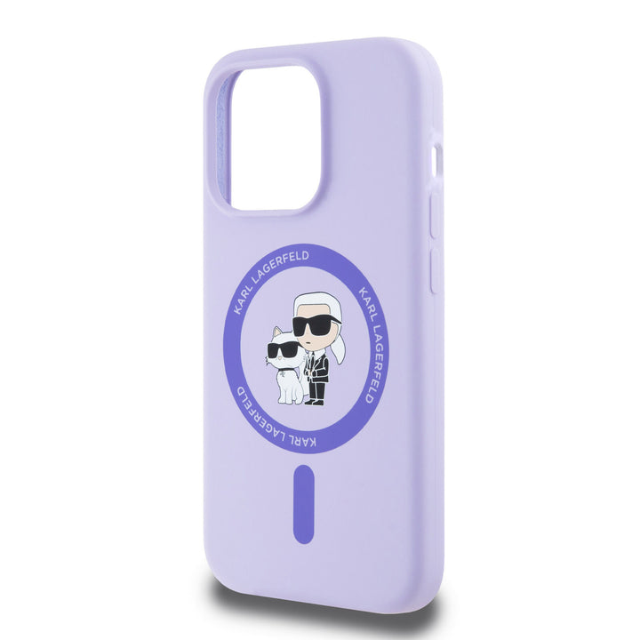 Karl Lagerfeld iPhone 14 Pro Backcover hoesje Magsafe silicone KC Heads Ring - Paars-Hoesjes-Ilumina Benelux
