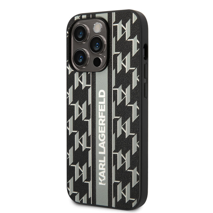 Karl Lagerfeld iPhone 14 Pro Backcover hoesje - Monogram Stripe - Grijs-Hoesjes-Ilumina Benelux