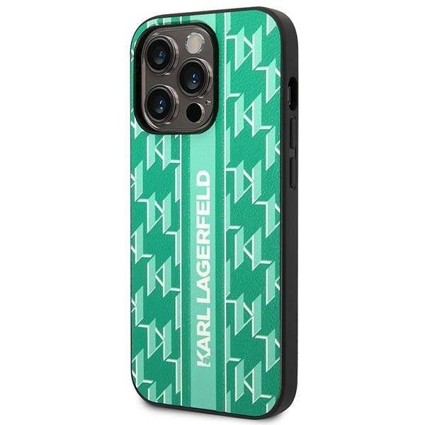 Karl Lagerfeld iPhone 14 Pro Backcover hoesje - Monogram Stripe - Groen-Hoesjes-Ilumina Benelux