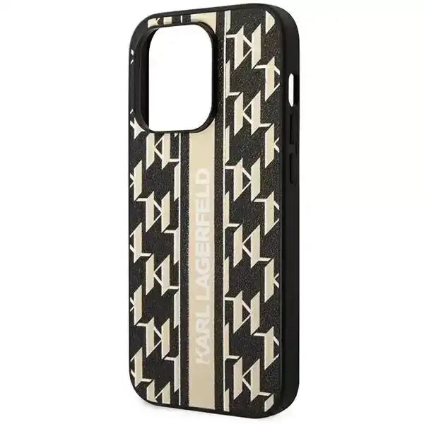 Karl Lagerfeld iPhone 14 Pro Backcover hoesje - Monogram Stripe - Zwart-Hoesjes-Ilumina Benelux