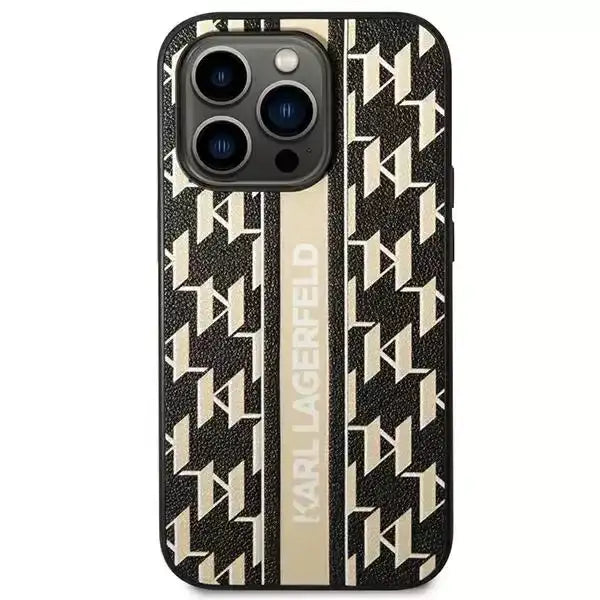 Karl Lagerfeld iPhone 14 Pro Backcover hoesje - Monogram Stripe - Zwart-Hoesjes-Ilumina Benelux