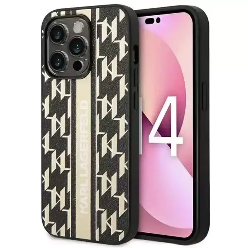 Karl Lagerfeld iPhone 14 Pro Backcover hoesje - Monogram Stripe - Zwart-Hoesjes-Ilumina Benelux