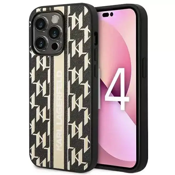 Karl Lagerfeld iPhone 14 Pro Backcover hoesje - Monogram Stripe - Zwart-Hoesjes-Ilumina Benelux