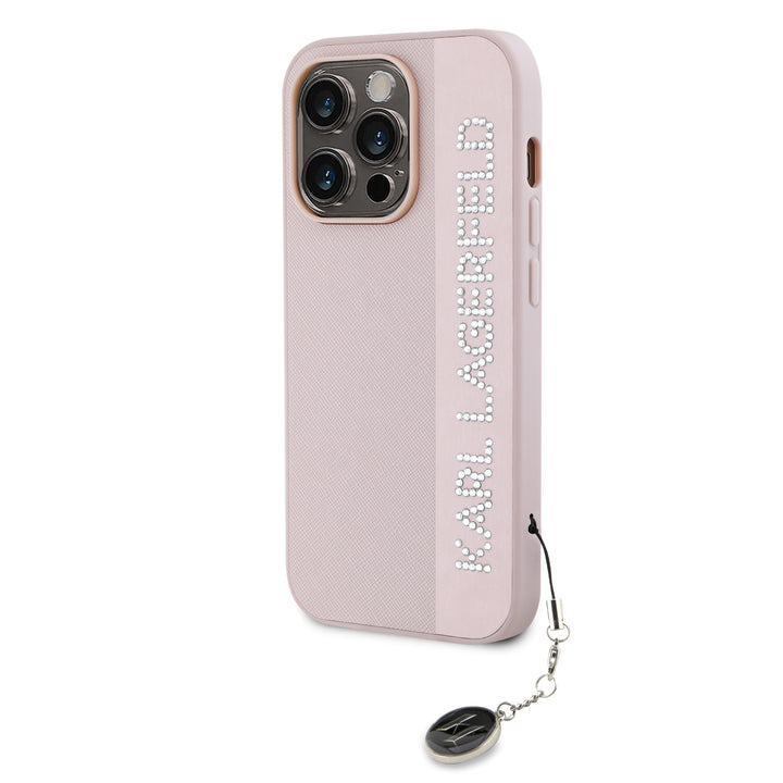 Karl Lagerfeld iPhone 14 Pro Backcover hoesje Saffiano Rhinestones and Charm - Roze-Hoesjes-Ilumina Benelux
