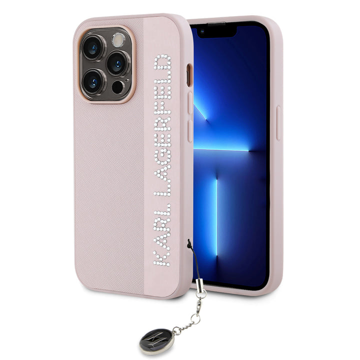 Karl Lagerfeld iPhone 14 Pro Backcover hoesje Saffiano Rhinestones and Charm - Roze-Hoesjes-Ilumina Benelux