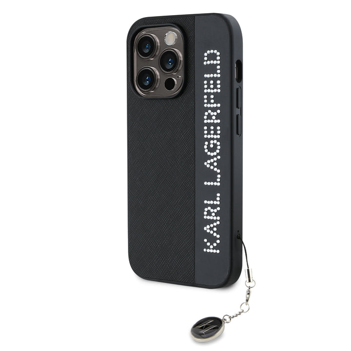 Karl Lagerfeld iPhone 14 Pro Backcover hoesje Saffiano Rhinestones and Charm - Zwart-Hoesjes-Ilumina Benelux