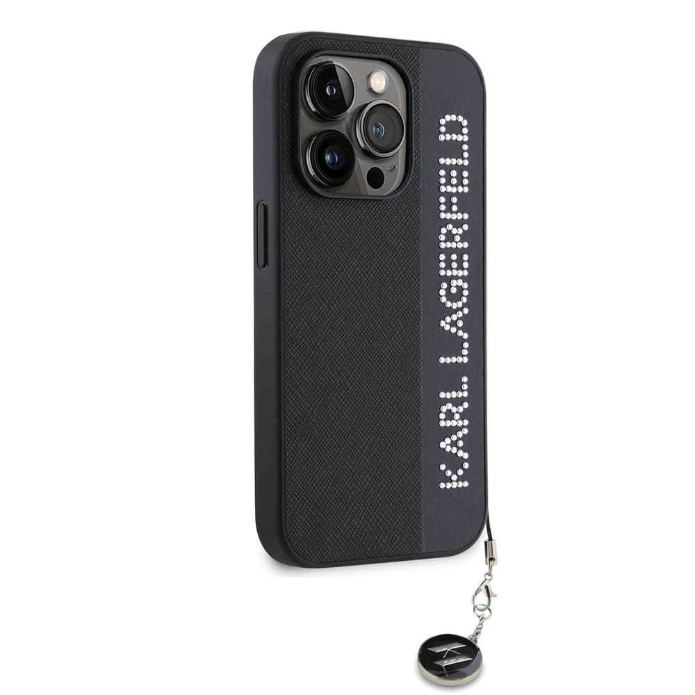 Karl Lagerfeld iPhone 14 Pro Backcover hoesje Saffiano Rhinestones and Charm - Zwart-Hoesjes-Ilumina Benelux