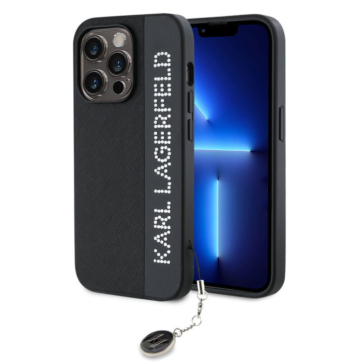Karl Lagerfeld iPhone 14 Pro Backcover hoesje Saffiano Rhinestones and Charm - Zwart-Hoesjes-Ilumina Benelux