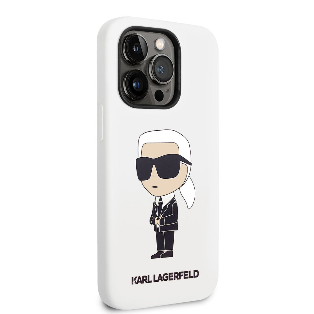 Karl Lagerfeld iPhone 14 Pro Backcover hoesje - Silicone - Ikonik - Wit-Hoesjes-Ilumina Benelux