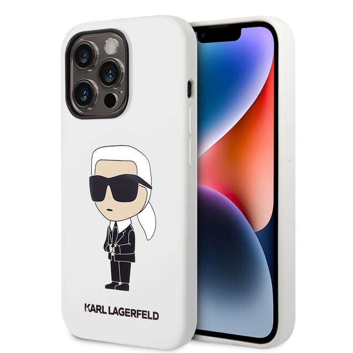 Karl Lagerfeld iPhone 14 Pro Backcover hoesje - Silicone - Ikonik - Wit-Hoesjes-Ilumina Benelux