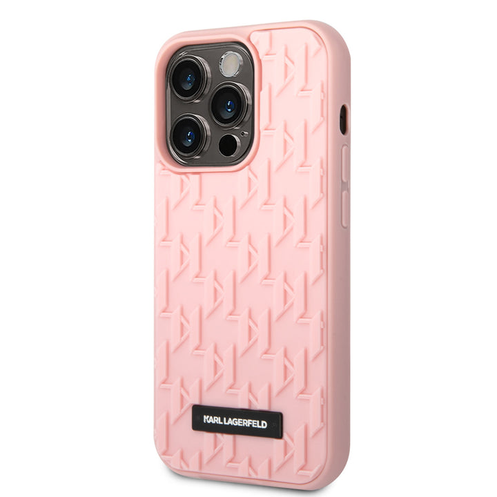 Karl Lagerfeld iPhone 14 Pro Hardcase Backcover - Saffiano Leather - Metal Logo - Roze-Hoesjes-Ilumina Benelux
