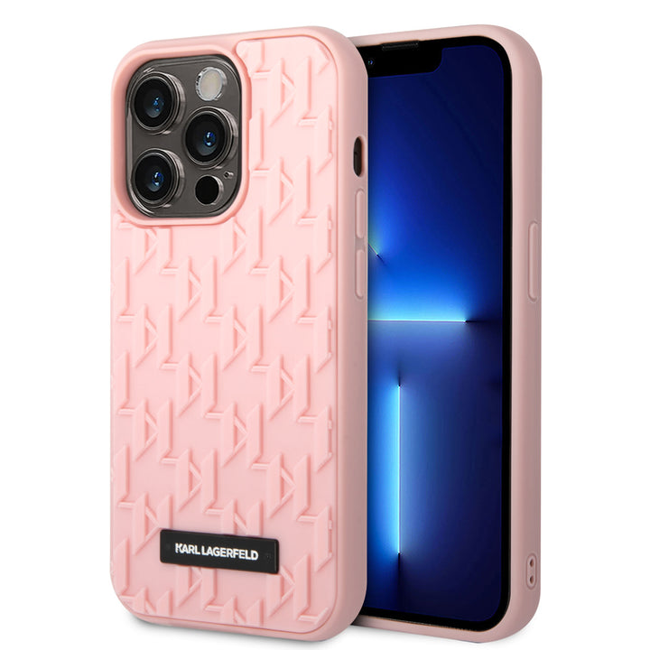 Karl Lagerfeld iPhone 14 Pro Hardcase Backcover - Saffiano Leather - Metal Logo - Roze-Hoesjes-Ilumina Benelux
