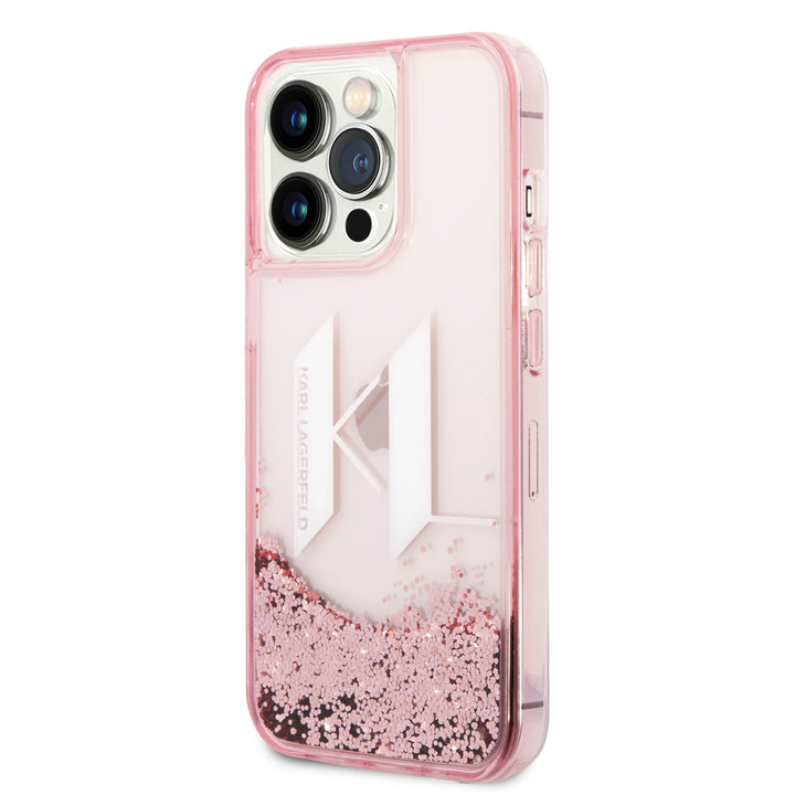 Karl Lagerfeld iPhone 14 Pro Max Backcover hoesje - Glitter KL Logo - Roze-Hoesjes-Ilumina Benelux