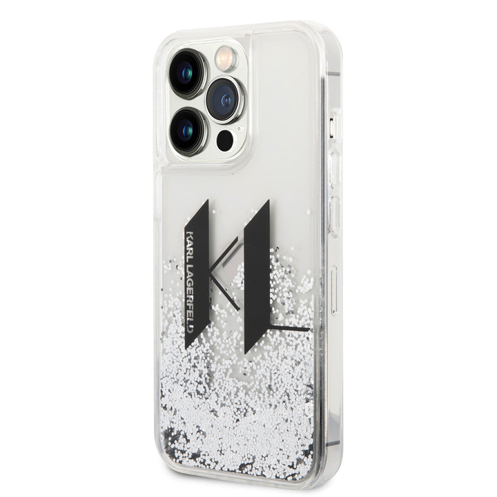 Karl Lagerfeld iPhone 14 Pro Max Backcover hoesje - Glitter KL Logo - Zilver-Hoesjes-Ilumina Benelux