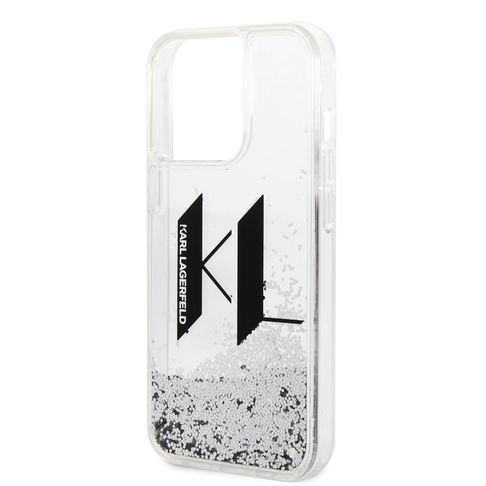 Karl Lagerfeld iPhone 14 Pro Max Backcover hoesje - Glitter KL Logo - Zilver-Hoesjes-Ilumina Benelux