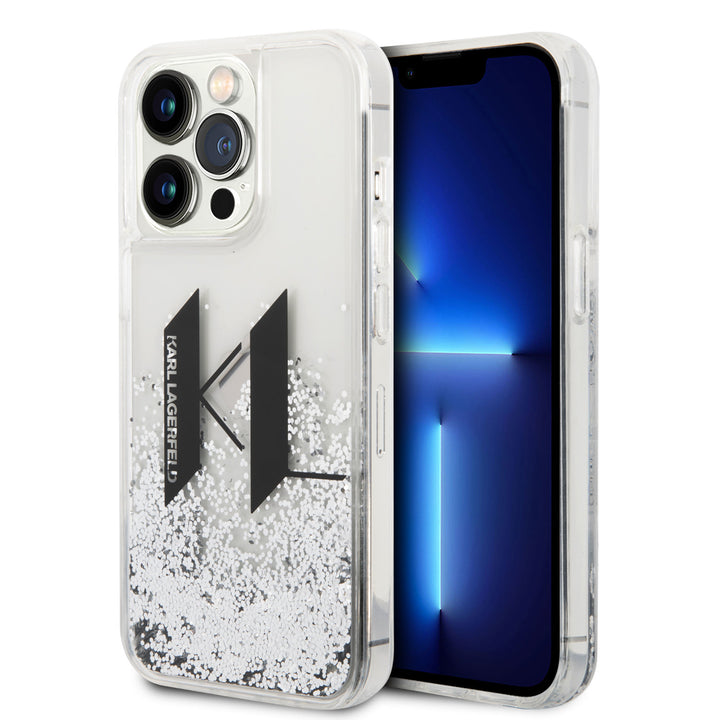 Karl Lagerfeld iPhone 14 Pro Max Backcover hoesje - Glitter KL Logo - Zilver-Hoesjes-Ilumina Benelux