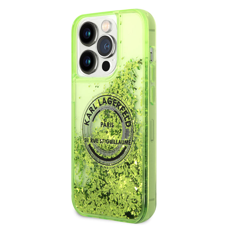 Karl Lagerfeld iPhone 14 Pro Max Backcover hoesje - Glitter RSG - Groen-Hoesjes-Ilumina Benelux