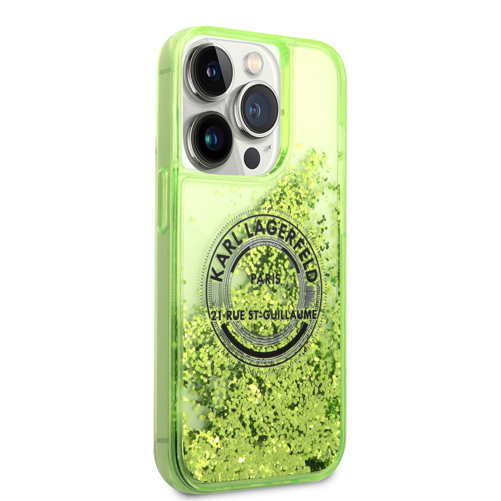 Karl Lagerfeld iPhone 14 Pro Max Backcover hoesje - Glitter RSG - Groen-Hoesjes-Ilumina Benelux