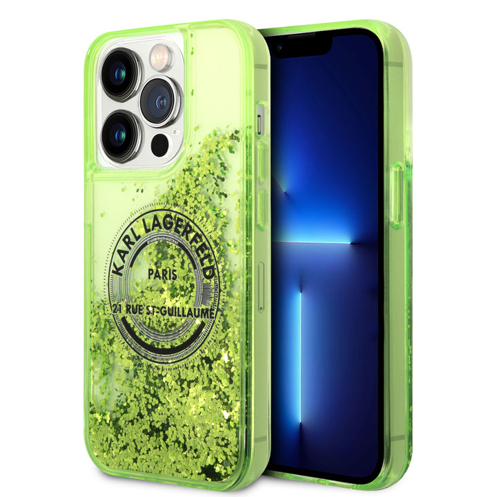Karl Lagerfeld iPhone 14 Pro Max Backcover hoesje - Glitter RSG - Groen-Hoesjes-Ilumina Benelux