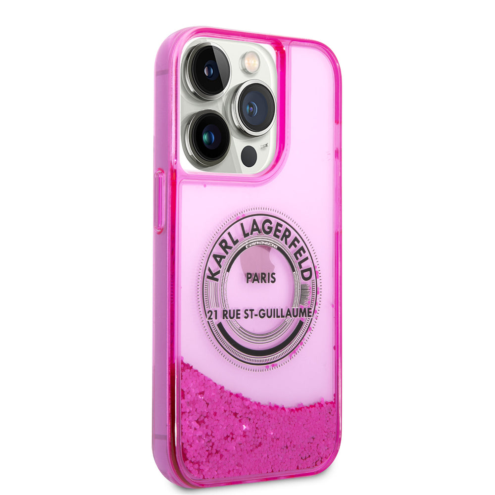 Karl Lagerfeld iPhone 14 Pro Max Backcover hoesje - Glitter RSG - Roze-Hoesjes-Ilumina Benelux