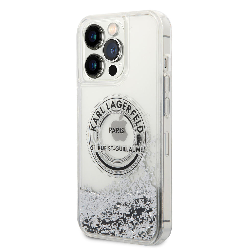 Karl Lagerfeld iPhone 14 Pro Max Backcover hoesje - Glitter RSG - Zilver-Hoesjes-Ilumina Benelux