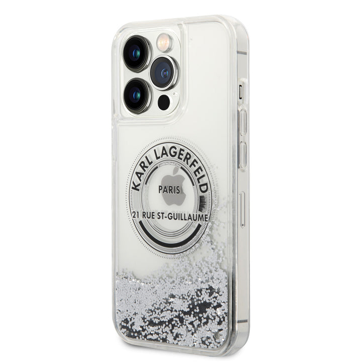 Karl Lagerfeld iPhone 14 Pro Max Backcover hoesje - Glitter RSG - Zilver-Hoesjes-Ilumina Benelux
