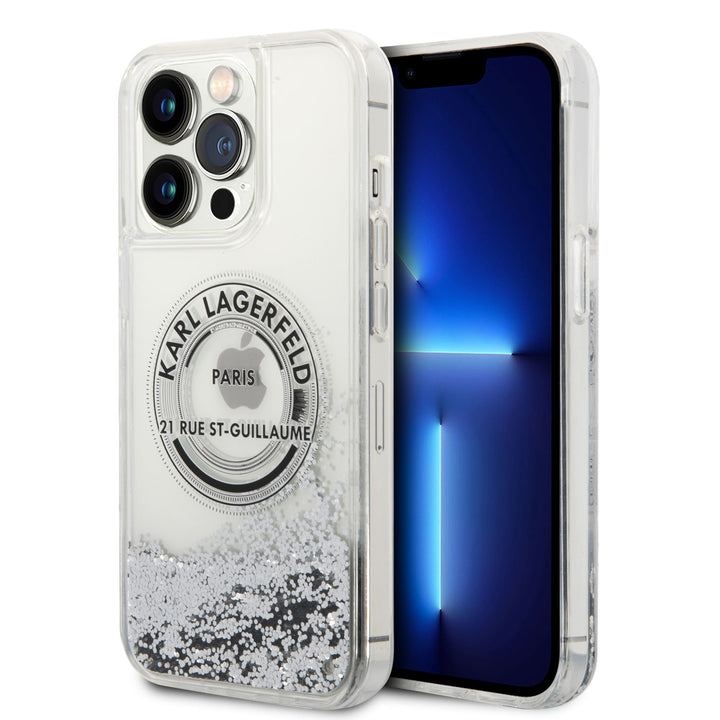Karl Lagerfeld iPhone 14 Pro Max Backcover hoesje - Glitter RSG - Zilver-Hoesjes-Ilumina Benelux
