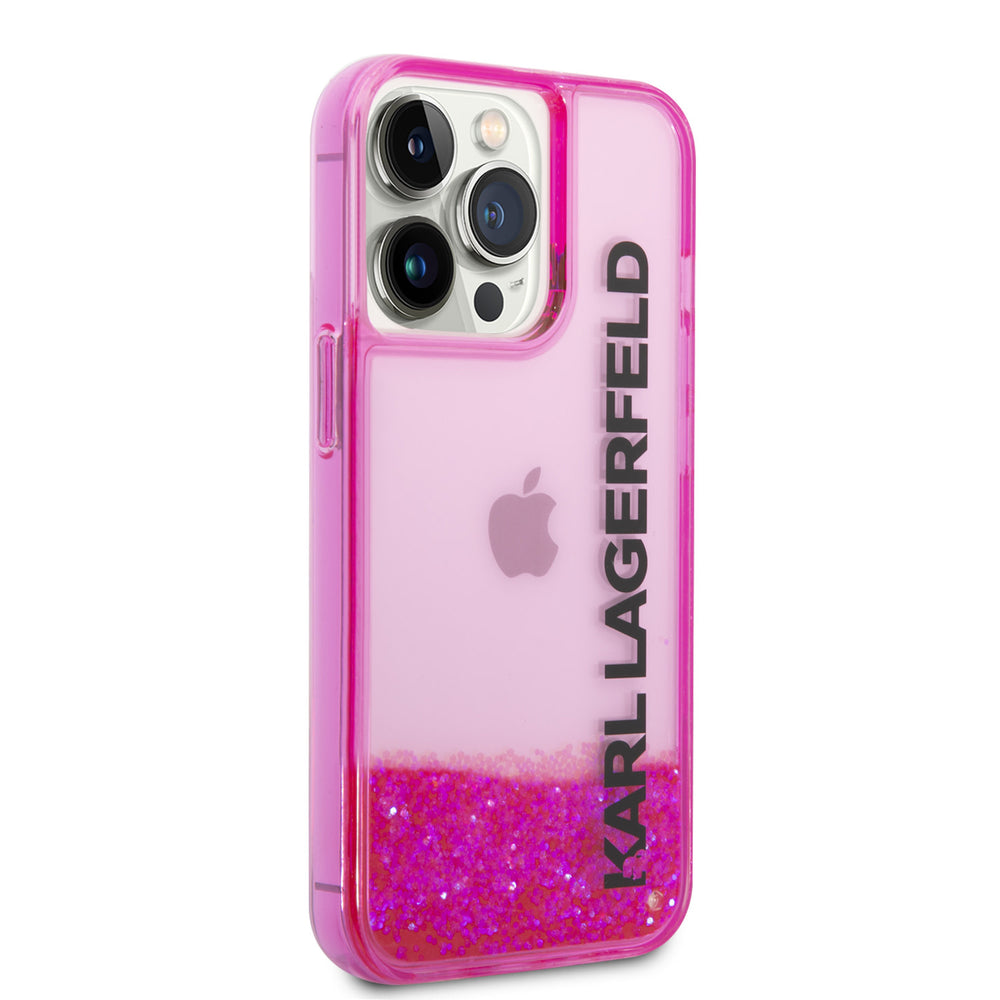 Karl Lagerfeld iPhone 14 Pro Max Backcover hoesje - Liquid Glitter - Roze-Hoesjes-Ilumina Benelux