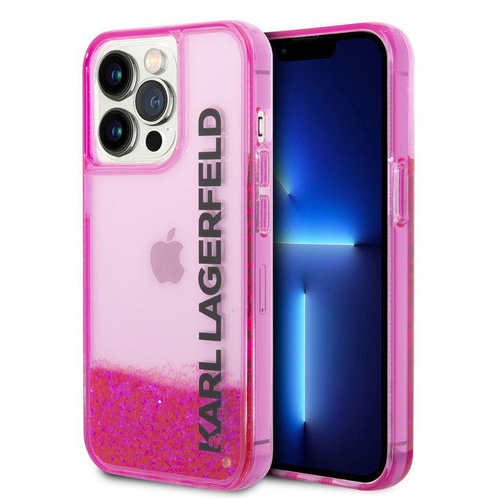 Karl Lagerfeld iPhone 14 Pro Max Backcover hoesje - Liquid Glitter - Roze-Hoesjes-Ilumina Benelux