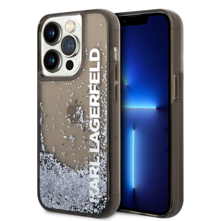 Karl Lagerfeld iPhone 14 Pro Max Backcover hoesje - Liquid Glitter - Zwart-Hoesjes-Ilumina Benelux