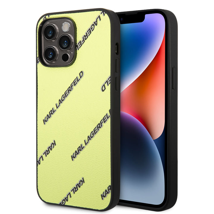 Karl Lagerfeld iPhone 14 Pro Max Backcover hoesje - Logomania - Geel-Hoesjes-Ilumina Benelux