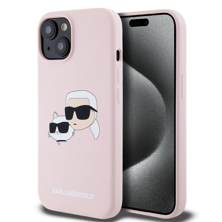 Karl Lagerfeld iPhone 14 Pro Max Backcover hoesje Magsafe - double heads print - Roze-Hoesjes-Ilumina Benelux