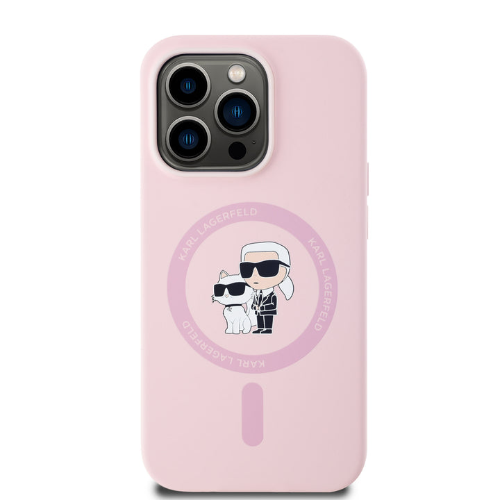 Karl Lagerfeld iPhone 14 Pro Max Backcover hoesje Magsafe silicone KC Heads Ring - Roze-Hoesjes-Ilumina Benelux