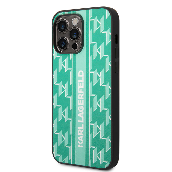 Karl Lagerfeld iPhone 14 Pro Max Backcover hoesje - Monogram Stripe - Groen-Hoesjes-Ilumina Benelux