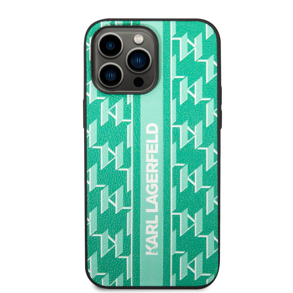 Karl Lagerfeld iPhone 14 Pro Max Backcover hoesje - Monogram Stripe - Groen-Hoesjes-Ilumina Benelux