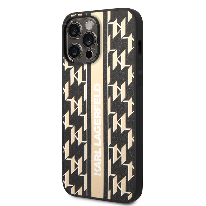 Karl Lagerfeld iPhone 14 Pro Max Backcover hoesje - Monogram Stripe - Zwart-Hoesjes-Ilumina Benelux