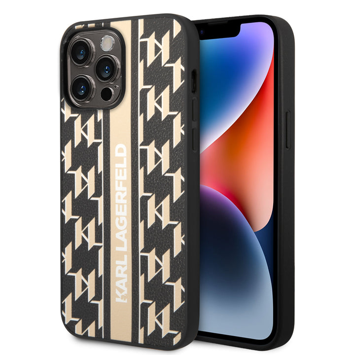 Karl Lagerfeld iPhone 14 Pro Max Backcover hoesje - Monogram Stripe - Zwart-Hoesjes-Ilumina Benelux