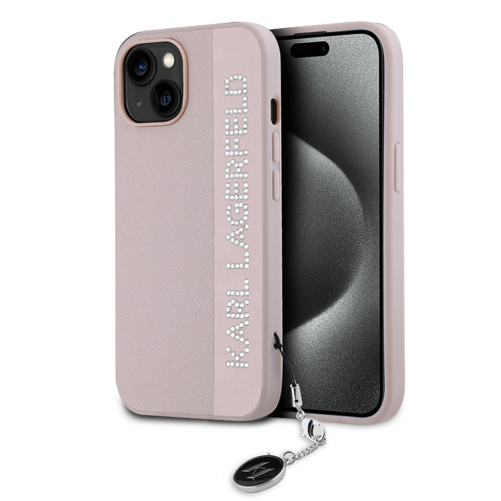 Karl Lagerfeld iPhone 14 Pro Max Backcover hoesje Saffiano rhinestones and charm - Roze-Hoesjes-Ilumina Benelux