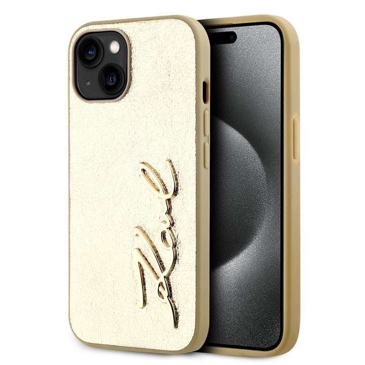 Karl Lagerfeld iPhone 14 Pro Max Backcover hoesje Wrinkled - Metal signature - Goud-Hoesjes-Ilumina Benelux