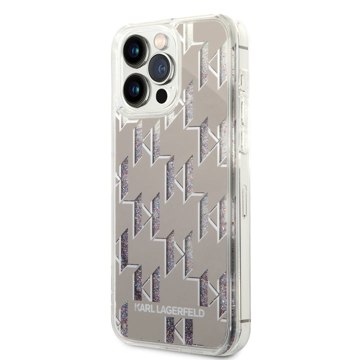 Karl Lagerfeld iPhone 14 Pro Max TPU Backcover - Liquid Glitter - Monogram - Zilver-Hoesjes-Ilumina Benelux