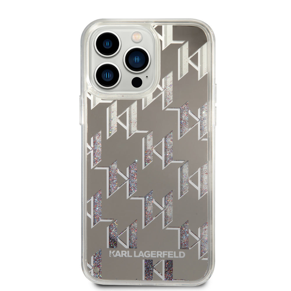 Karl Lagerfeld iPhone 14 Pro Max TPU Backcover - Liquid Glitter - Monogram - Zilver-Hoesjes-Ilumina Benelux