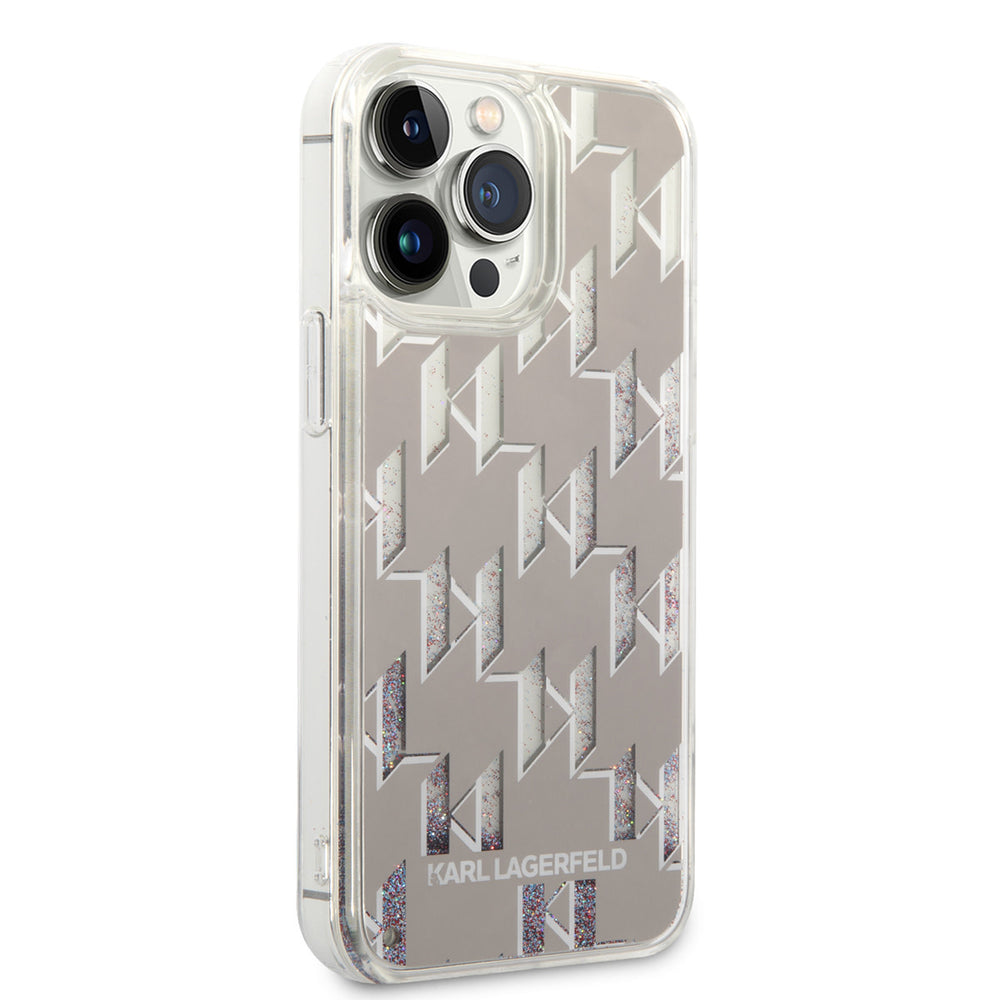 Karl Lagerfeld iPhone 14 Pro Max TPU Backcover - Liquid Glitter - Monogram - Zilver-Hoesjes-Ilumina Benelux