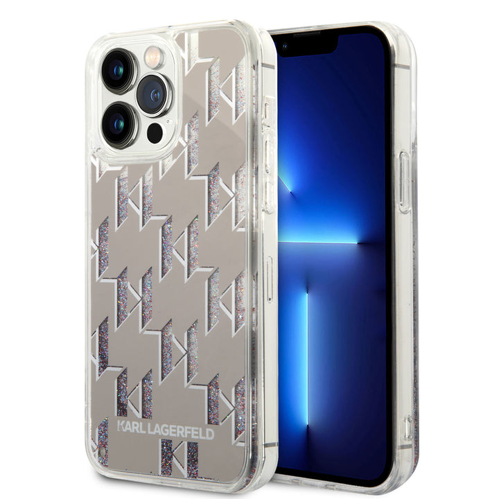 Karl Lagerfeld iPhone 14 Pro Max TPU Backcover - Liquid Glitter - Monogram - Zilver-Hoesjes-Ilumina Benelux