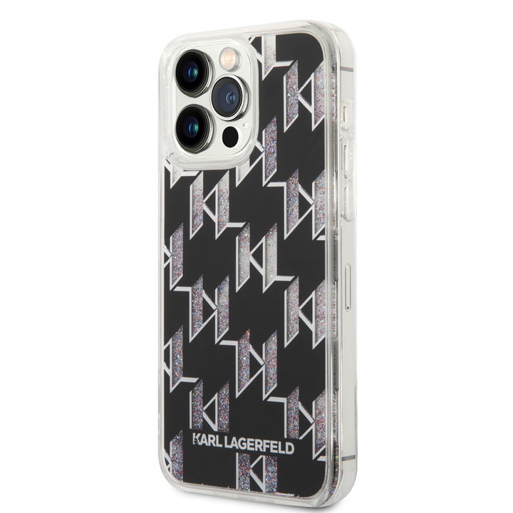 Karl Lagerfeld iPhone 14 Pro Max TPU Backcover - Liquid Glitter - Monogram - Zwart-Hoesjes-Ilumina Benelux