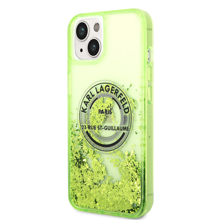 Karl Lagerfeld iPhone 14 en iPhone 13 Backcover hoesje - Glitter RSG - Groen-Hoesjes-Ilumina Benelux